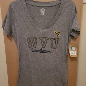 NEW! Knights Apparel West Virginia Mountaineers football gray v-neck shirt Small